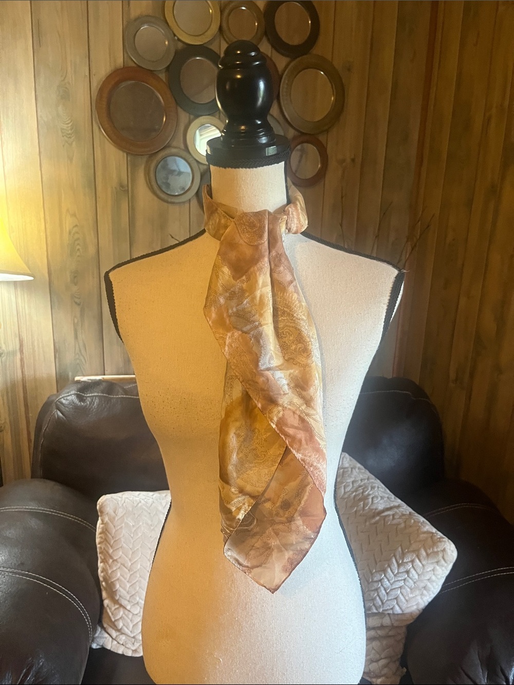 Paisley Silk Gold & Tan Versatile Classic Minimalist Scarf Neutral Lightweight